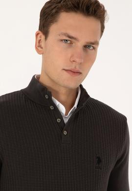 Erkek Regular Fit Düğmeli Yaka Antrasit Melanj Kazak - 50308915006