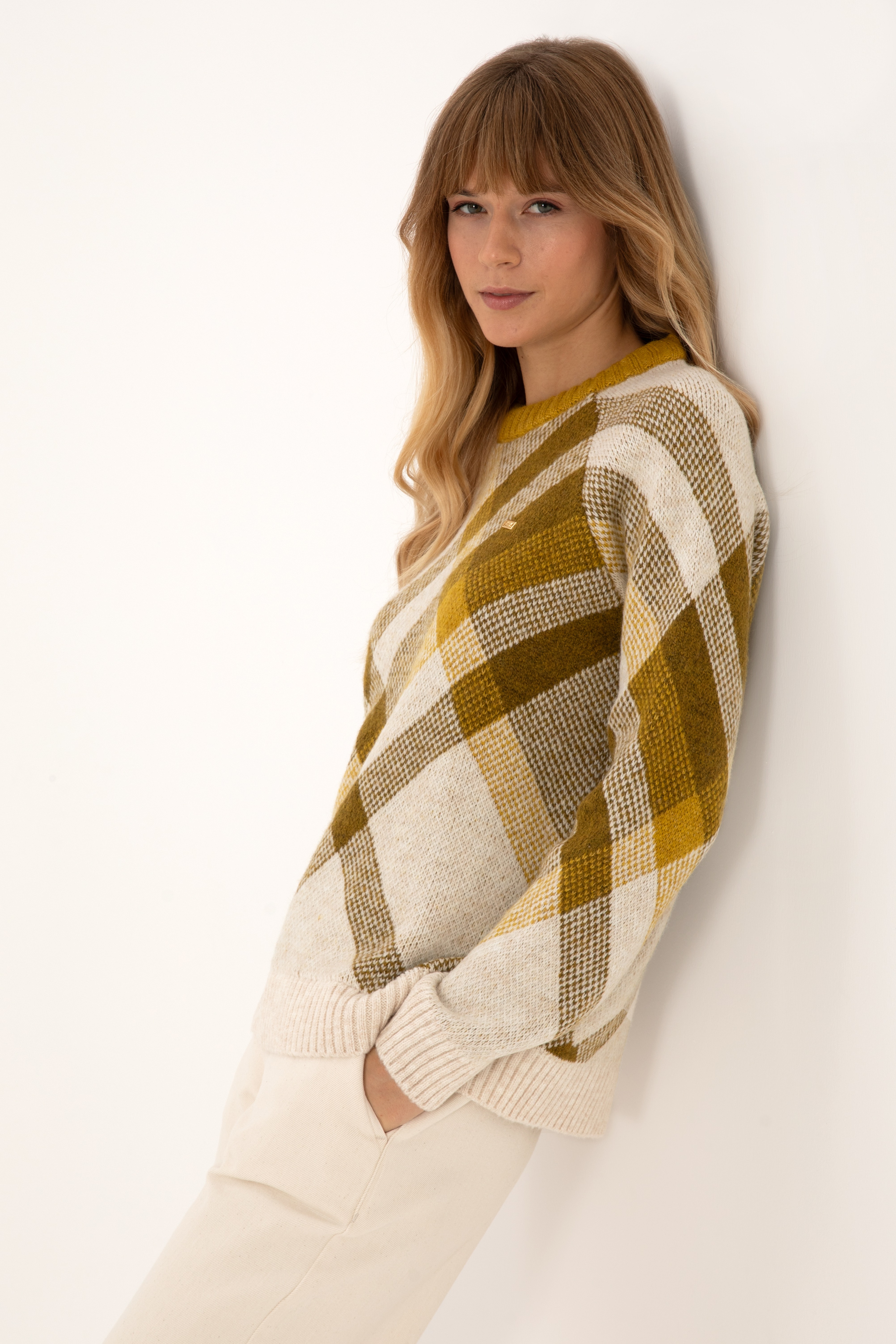 Kadın Krem Bisiklet Yaka Kazak - Image 3
