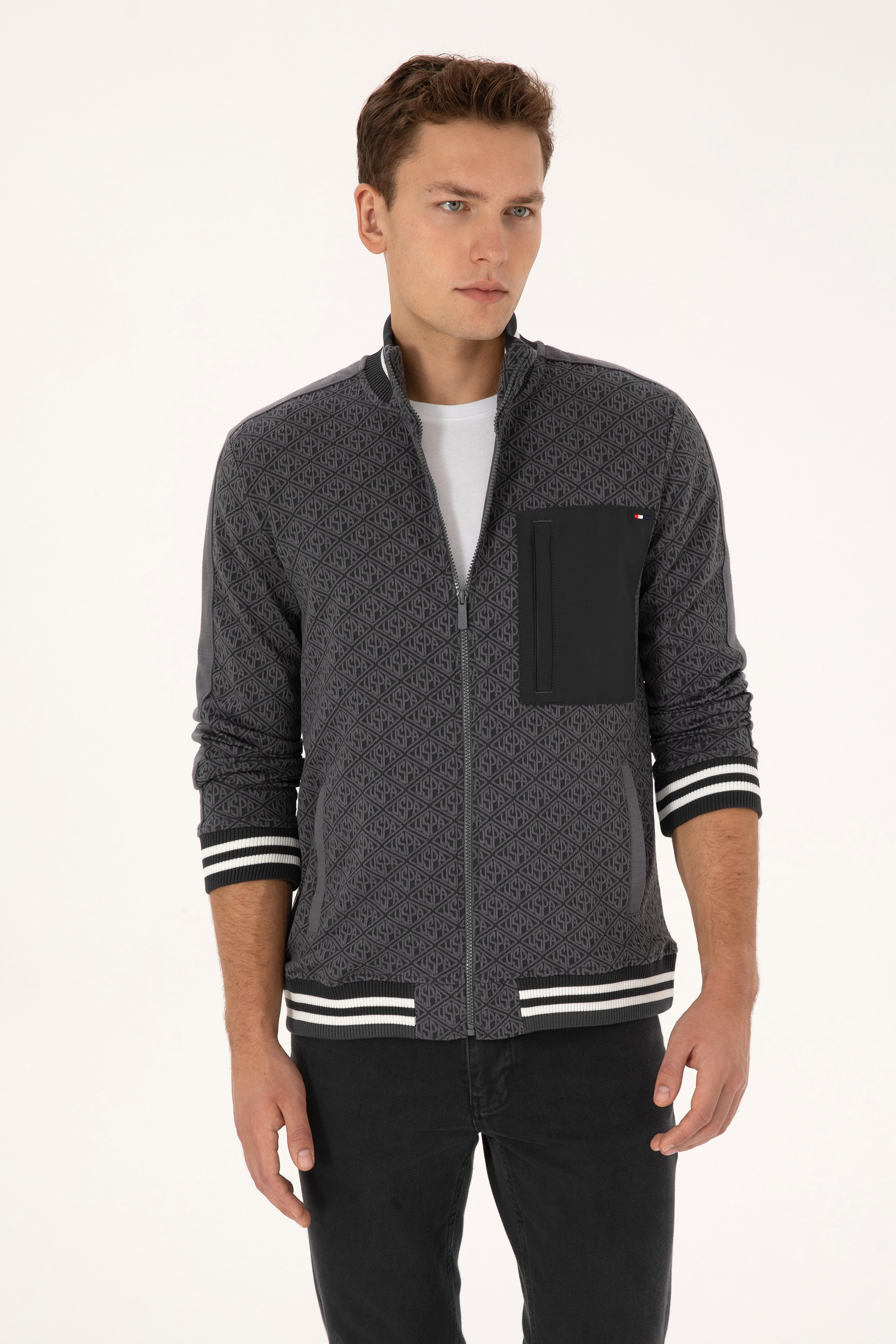 Erkek Regular Fit Gri Fermuarlı Örme Hırka - Image 3
