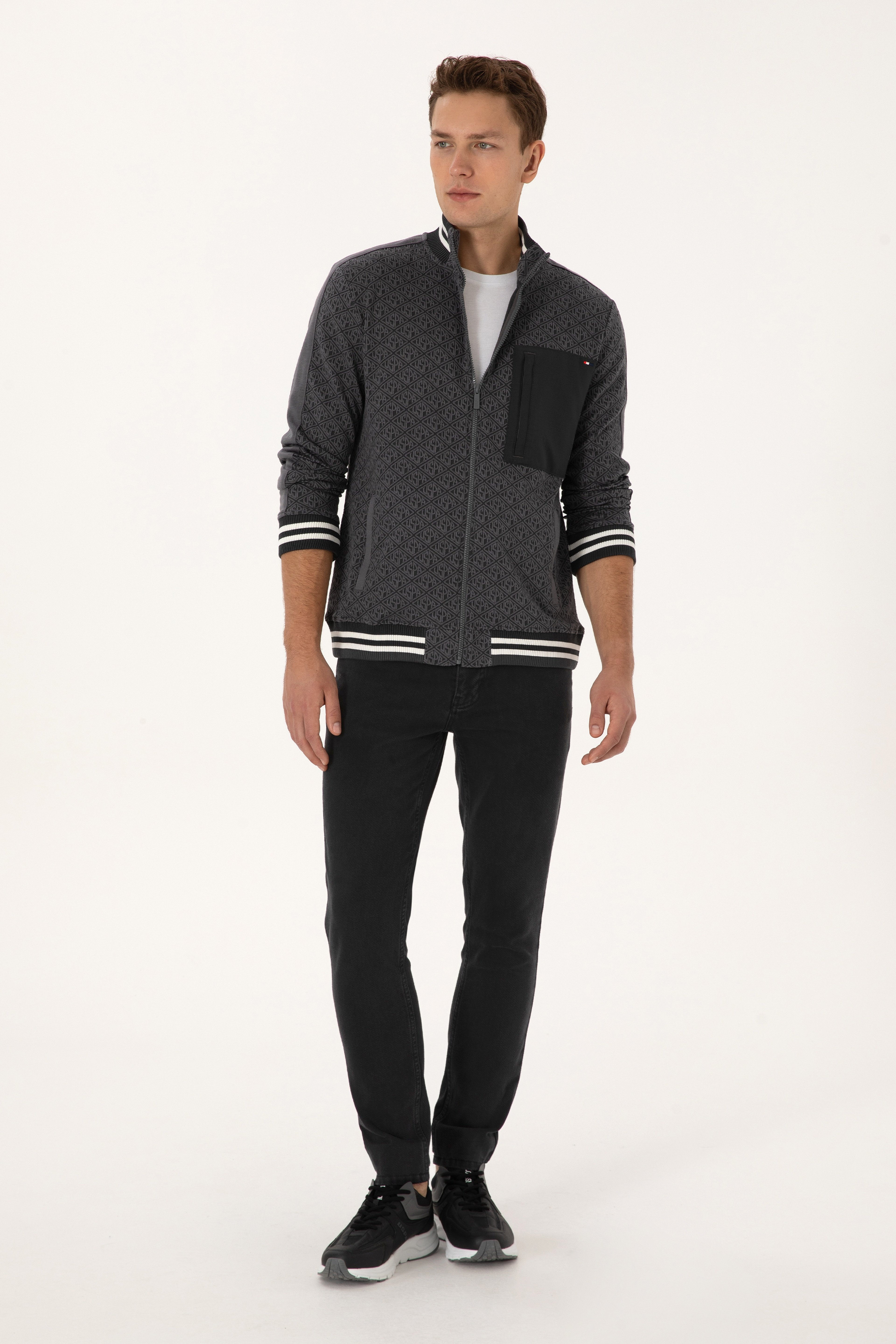 Erkek Regular Fit Gri Fermuarlı Örme Hırka - Image 4