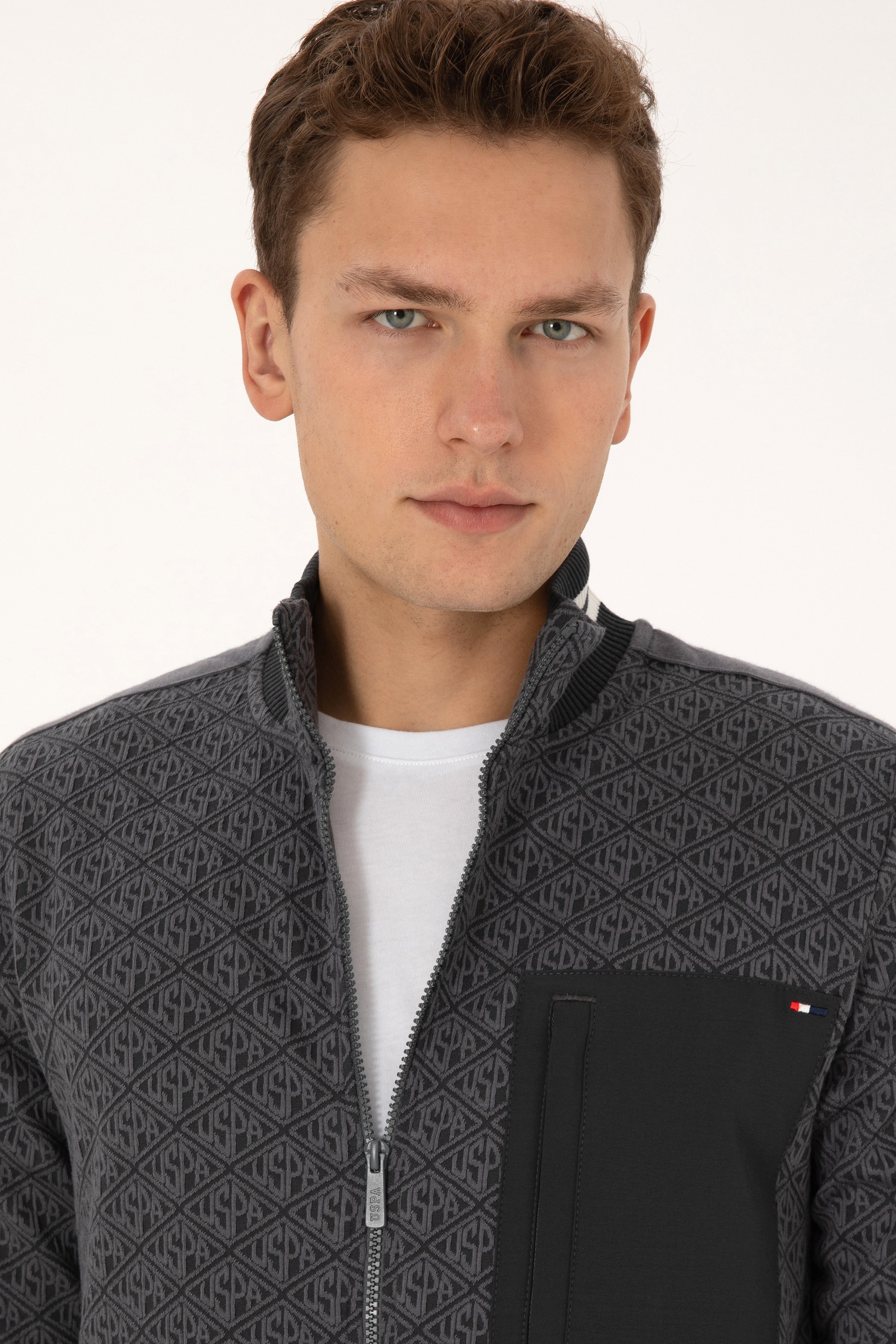Erkek Regular Fit Gri Fermuarlı Örme Hırka - Image 2