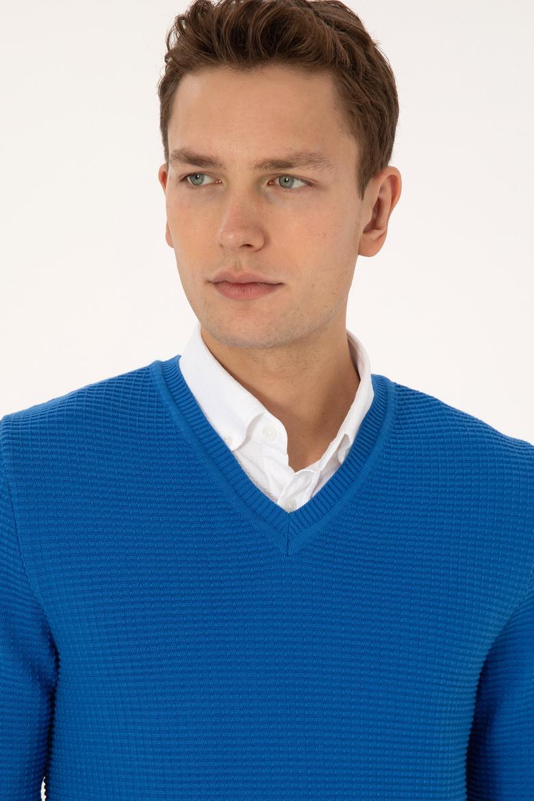 Erkek Regular Fit V Yaka Saks Kazak - 50315028053