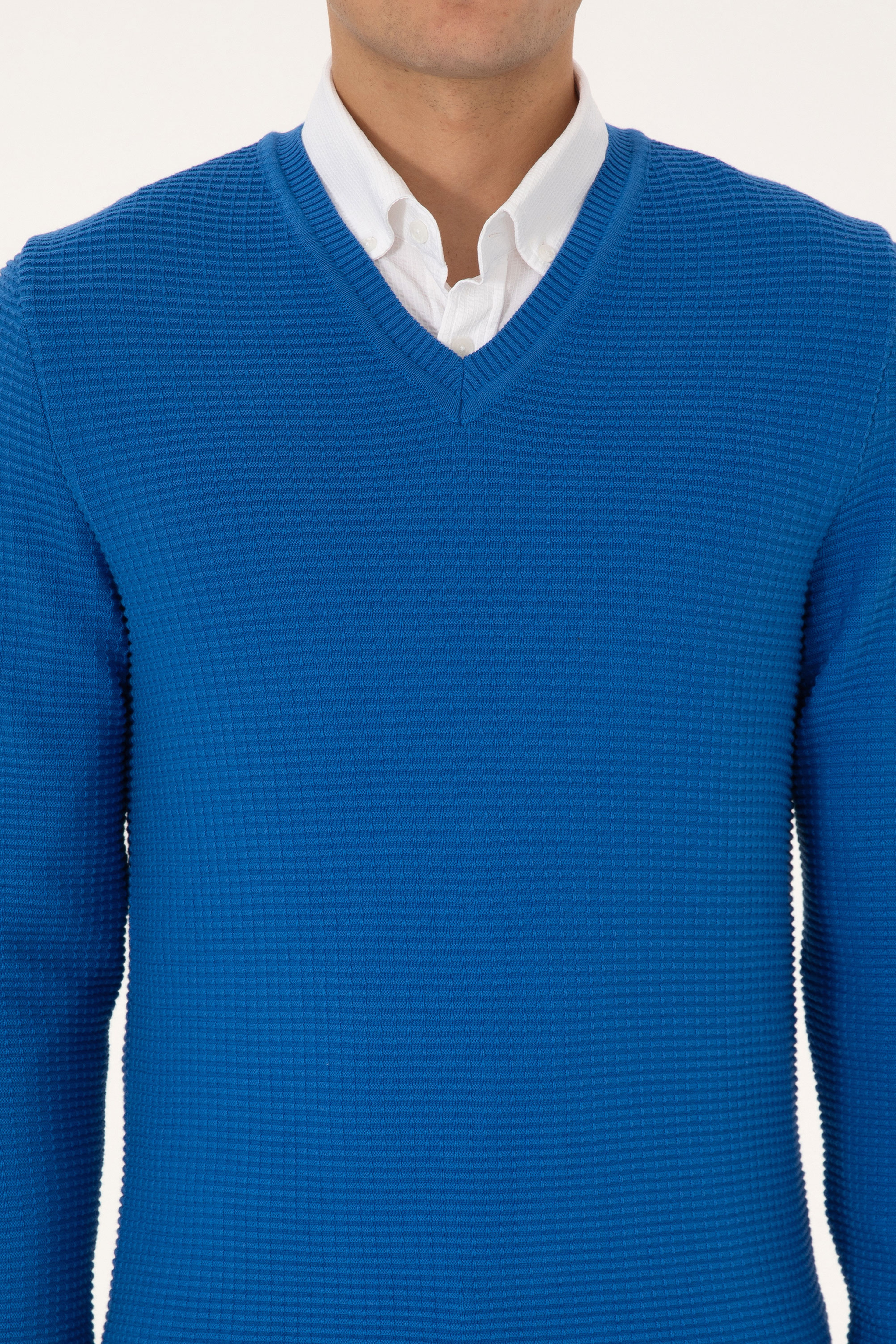 Erkek Regular Fit V Yaka Saks Kazak - Image 6