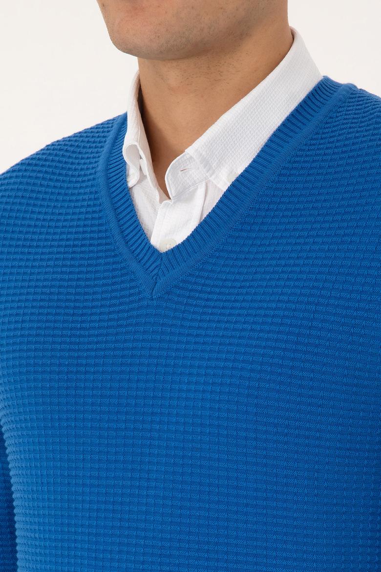 Erkek Regular Fit V Yaka Saks Kazak - 50315028053