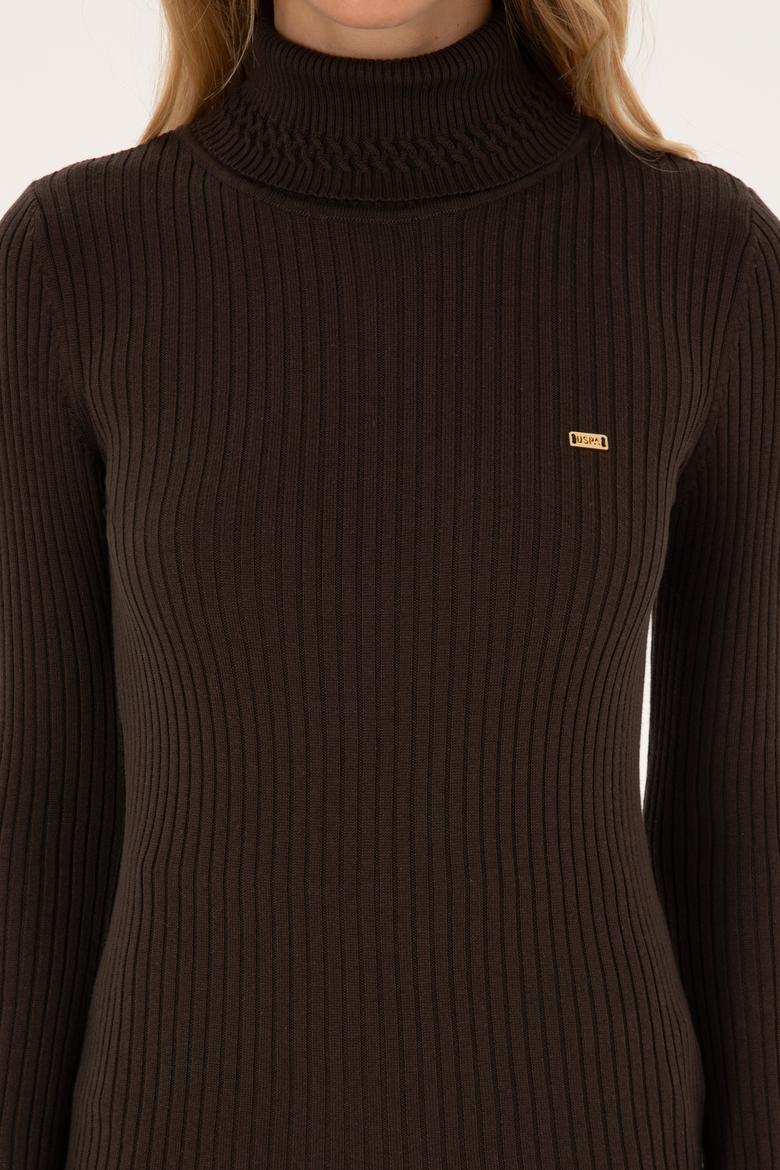 Kadın Koyu Kahverengi Boğazlı Kazak - 50307877025