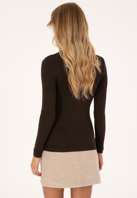 Kadın Koyu Kahverengi Boğazlı Kazak - 50307877025