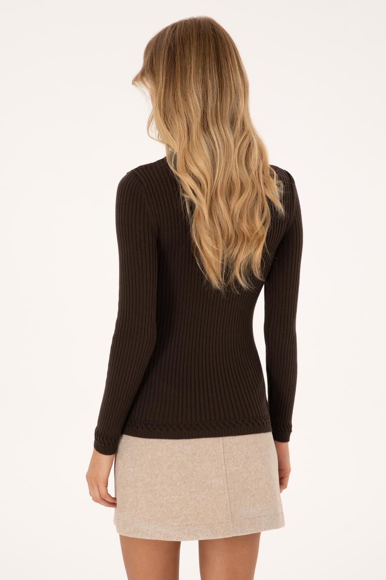 Kadın Koyu Kahverengi Boğazlı Kazak - 50307877025