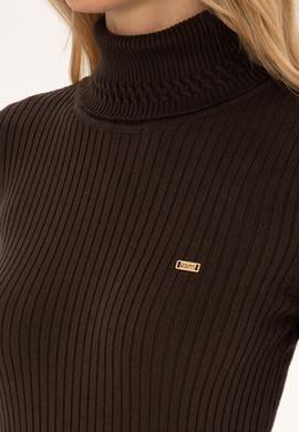 Kadın Koyu Kahverengi Boğazlı Kazak - 50307877025