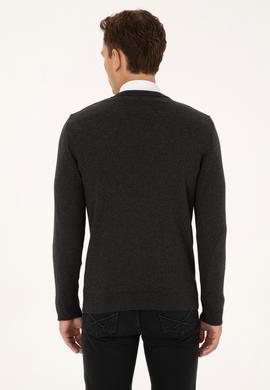 Erkek Slim Fit V Yaka Antrasit  Melanj Basic Triko Kazak - 50313662056