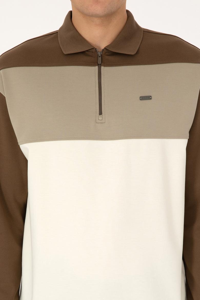 Erkek Comfort Fit Yarım Fermuarlı Haki Sweatshirt - 50315521033