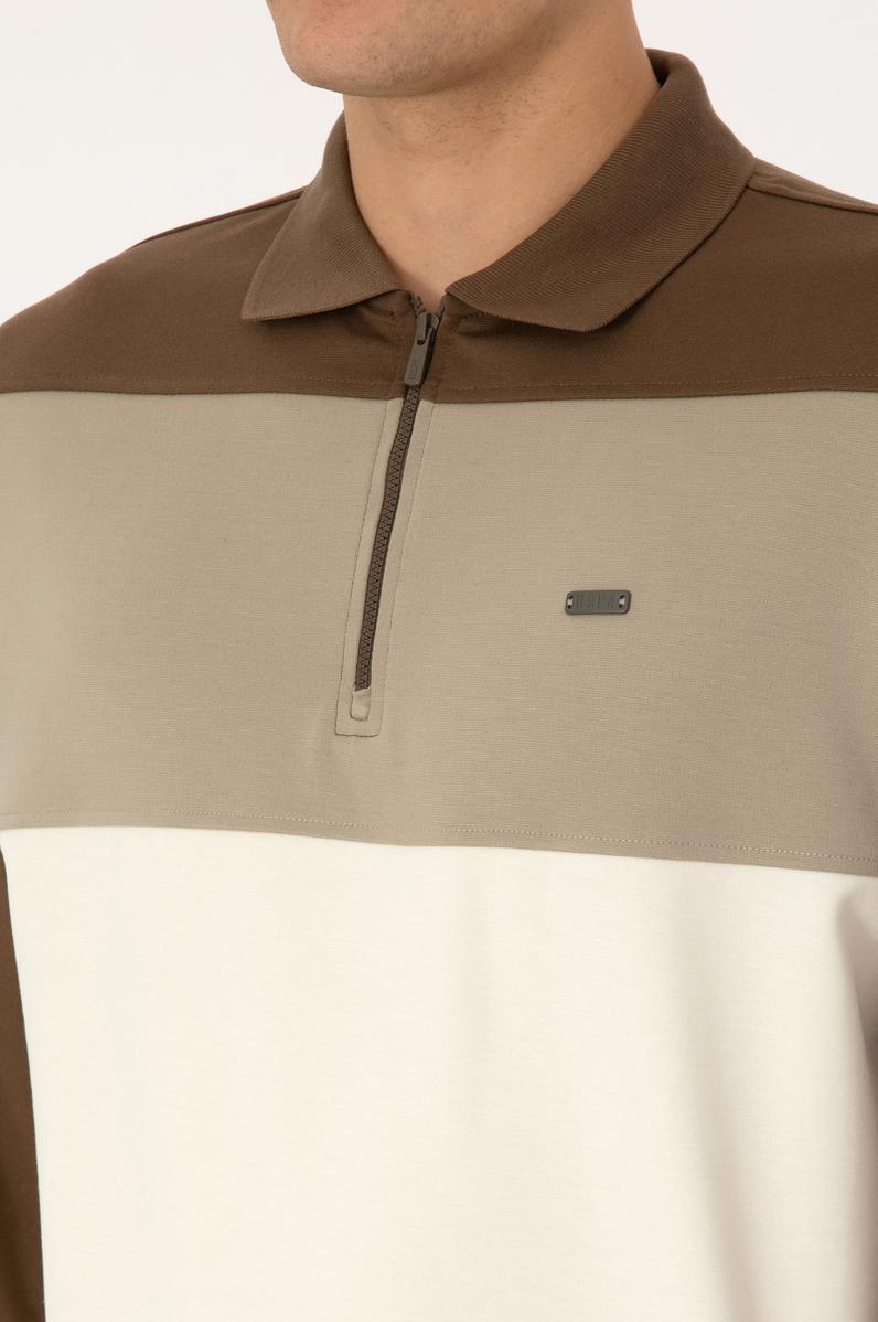 Erkek Comfort Fit Yarım Fermuarlı Haki Sweatshirt