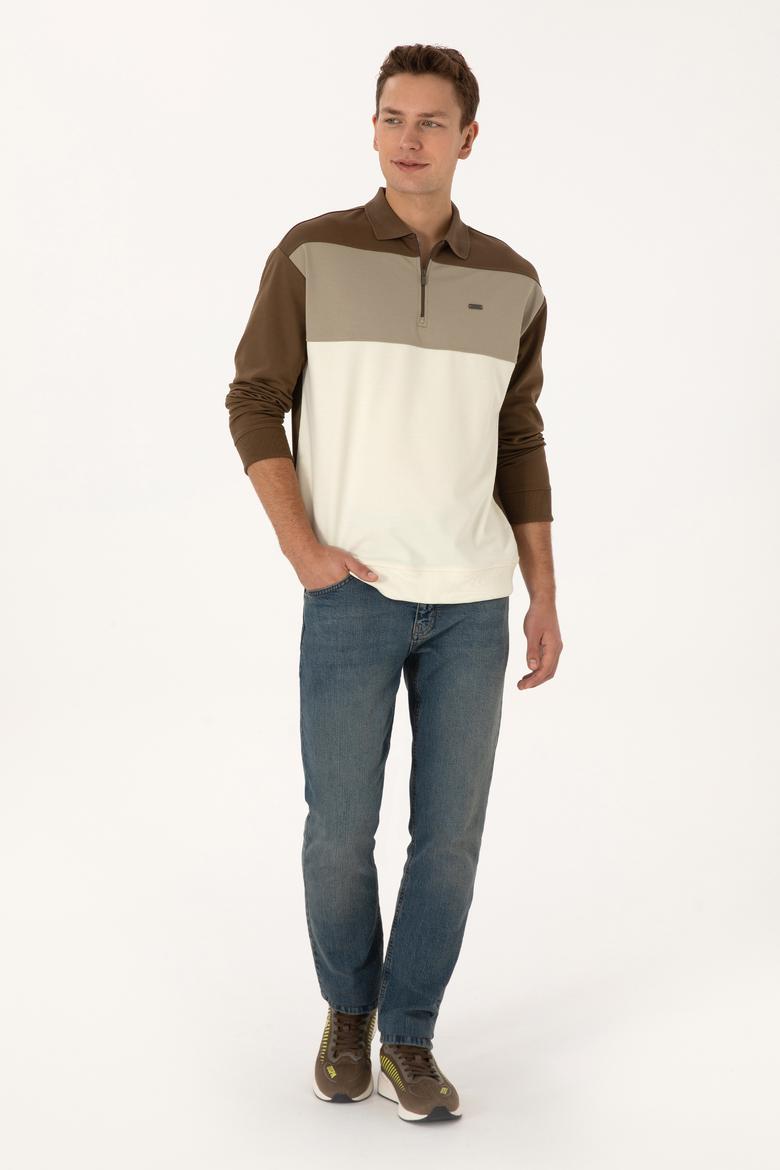 Erkek Comfort Fit Yarım Fermuarlı Haki Sweatshirt - 50315521033