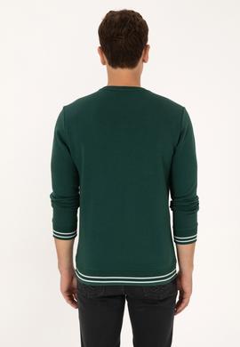 Erkek Regular Fit Bisiklet Yaka Koyu Yeşil Sweatshirt - 50316372016
