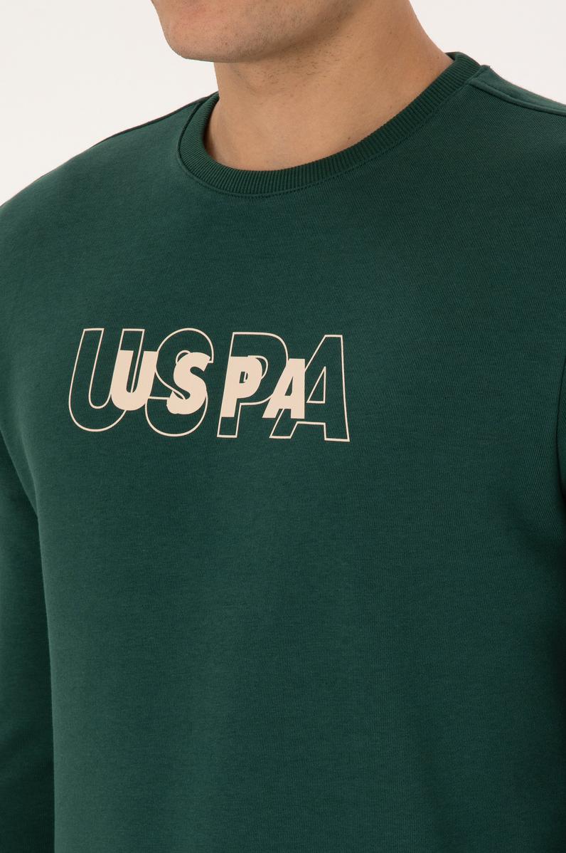 Erkek Regular Fit Bisiklet Yaka Koyu Yeşil Sweatshirt