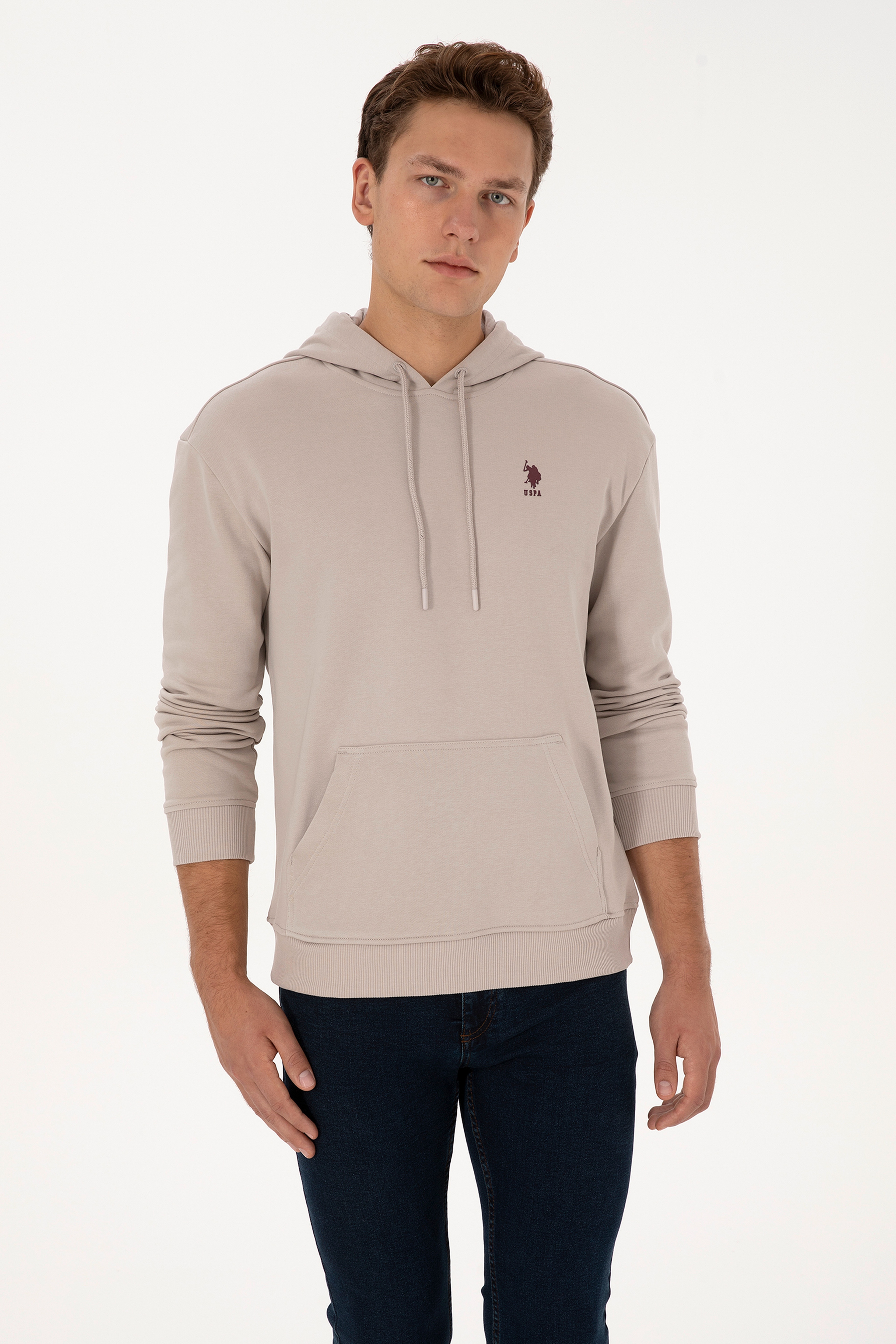 Erkek Comfort Fit Kapüşonlu Taş Basic Sweatshirt