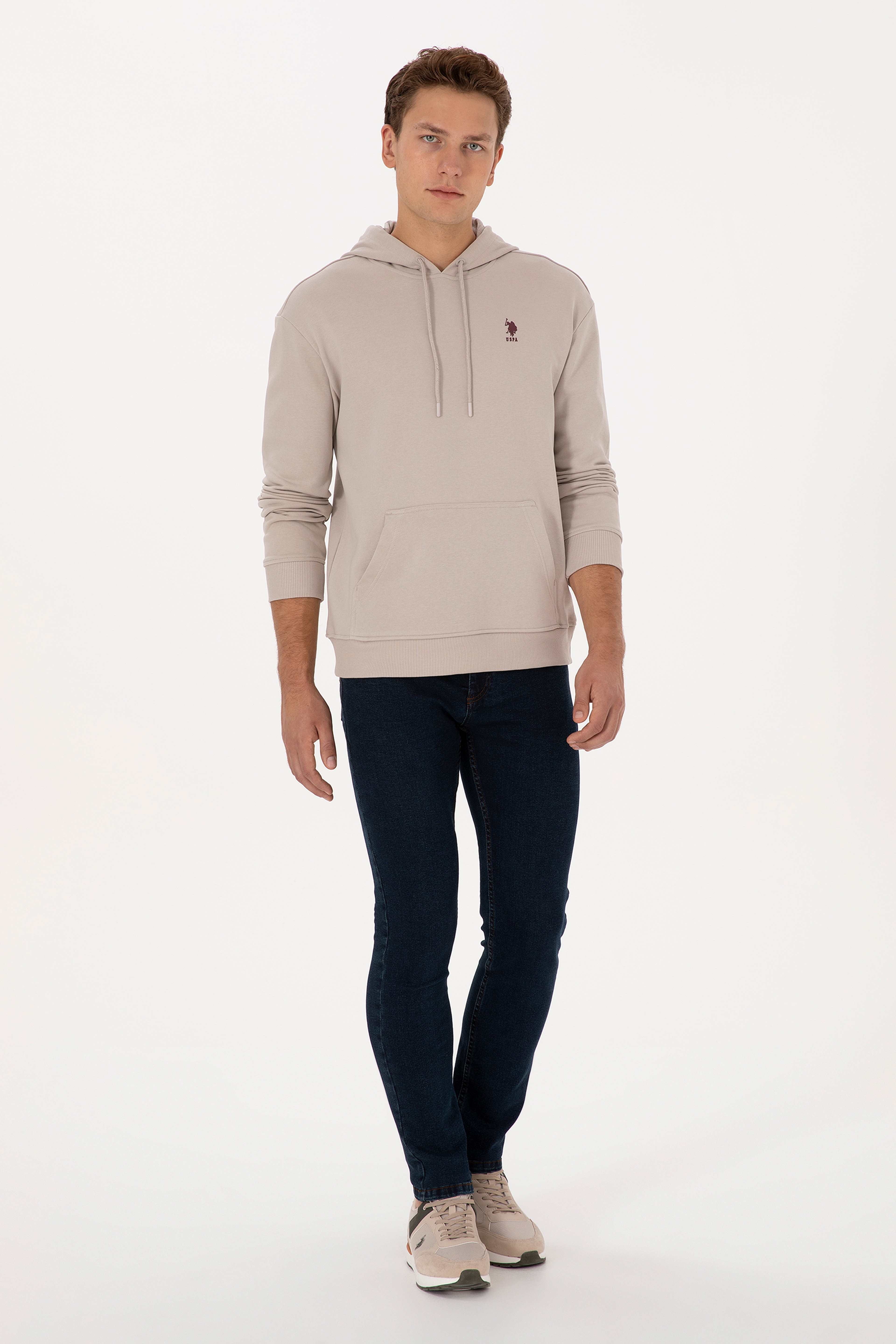 Erkek Comfort Fit Kapüşonlu Taş Basic Sweatshirt - Image 4