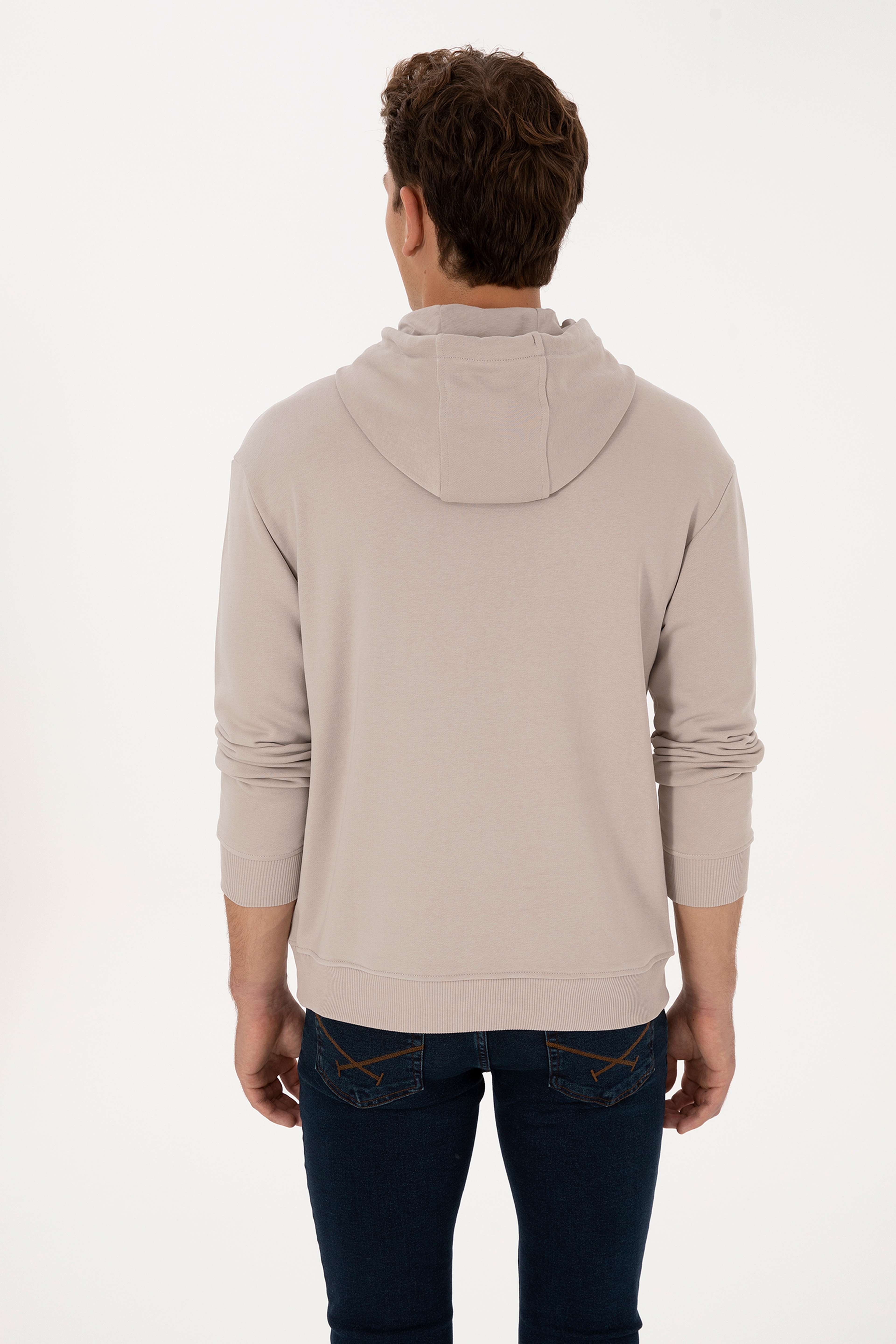 Erkek Comfort Fit Kapüşonlu Taş Basic Sweatshirt - Image 5