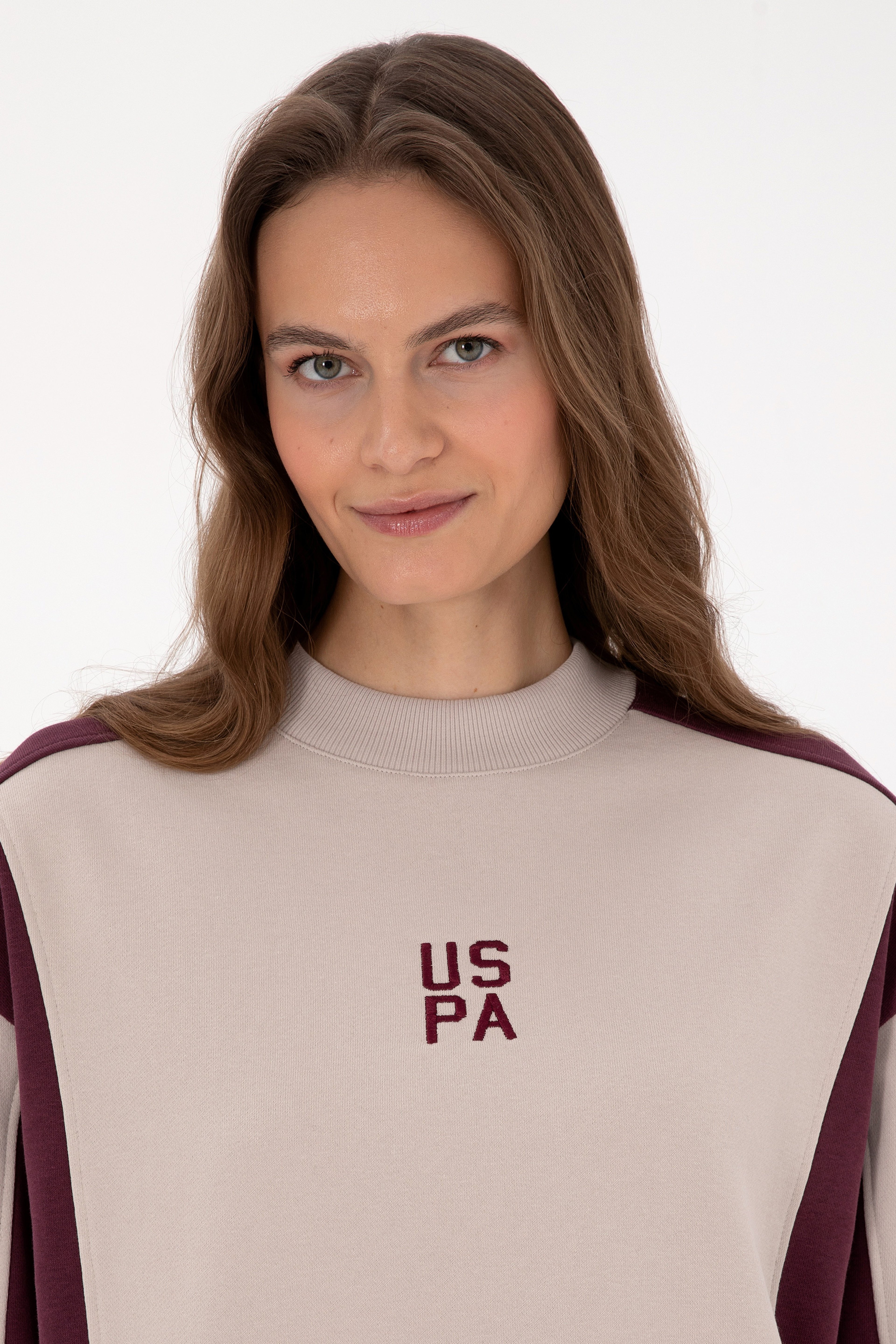 Kadın Bordo Bisiklet Yaka Sweatshirt - Image 2
