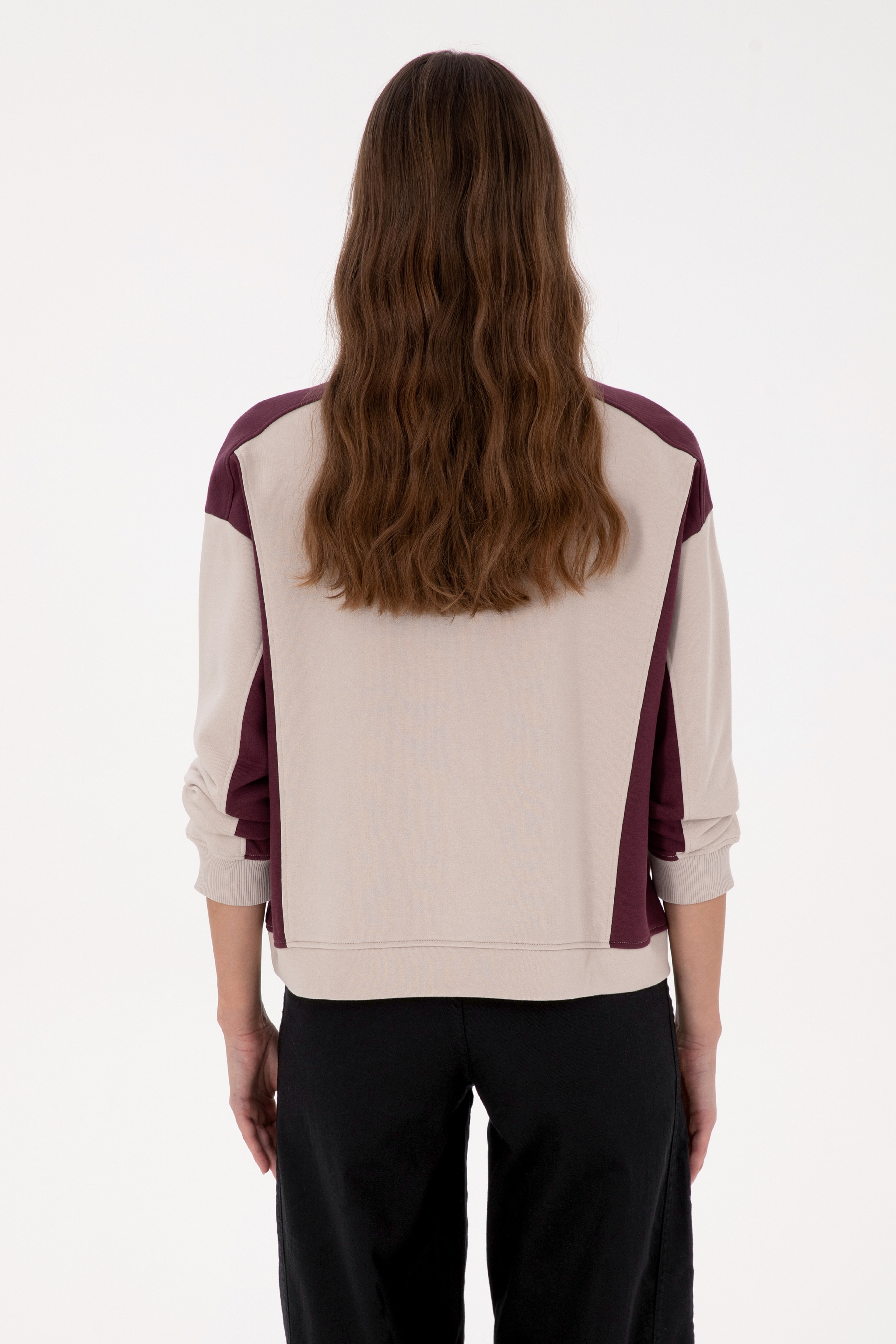 Kadın Bordo Bisiklet Yaka Sweatshirt - Image 5