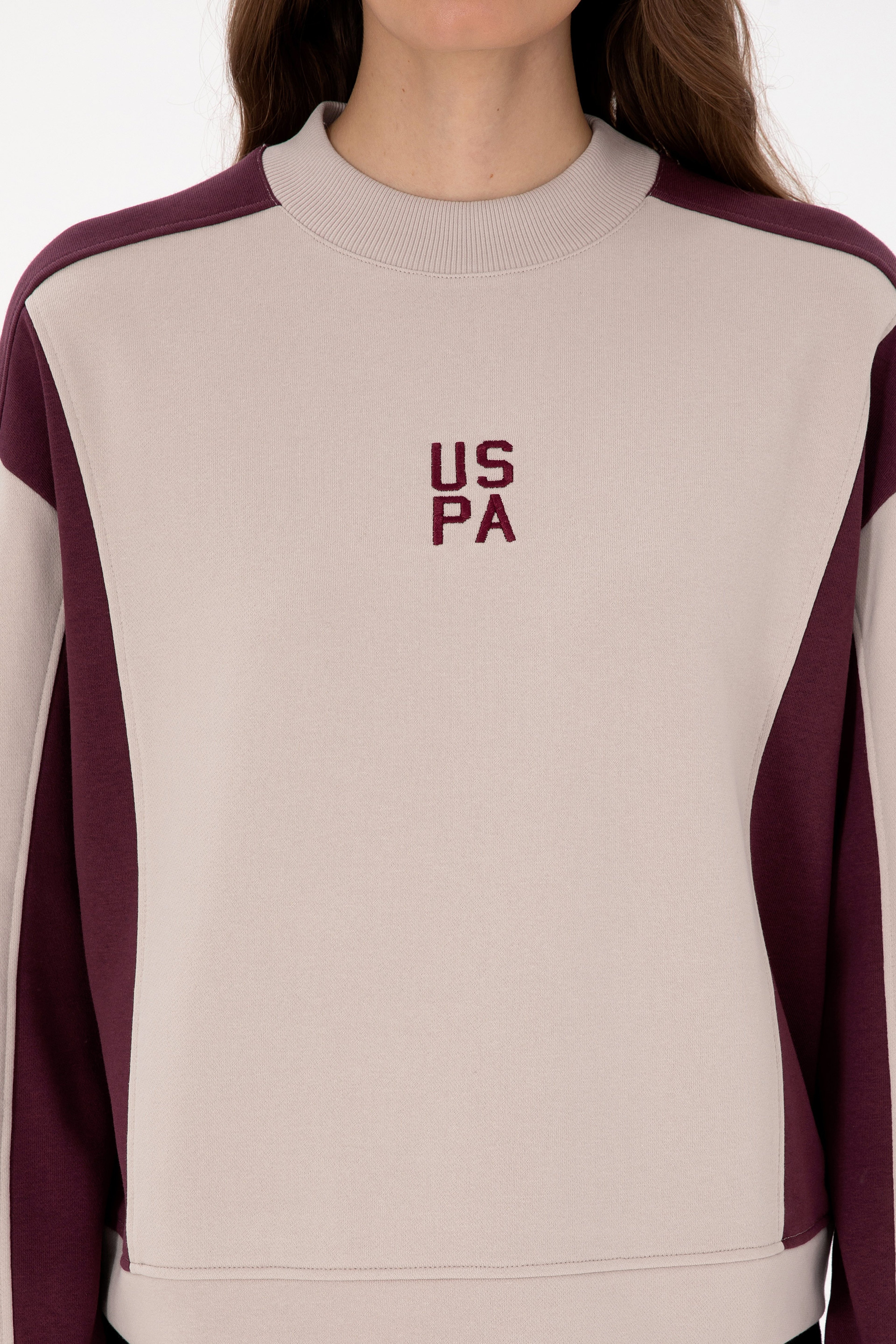 Kadın Bordo Bisiklet Yaka Sweatshirt - Image 6