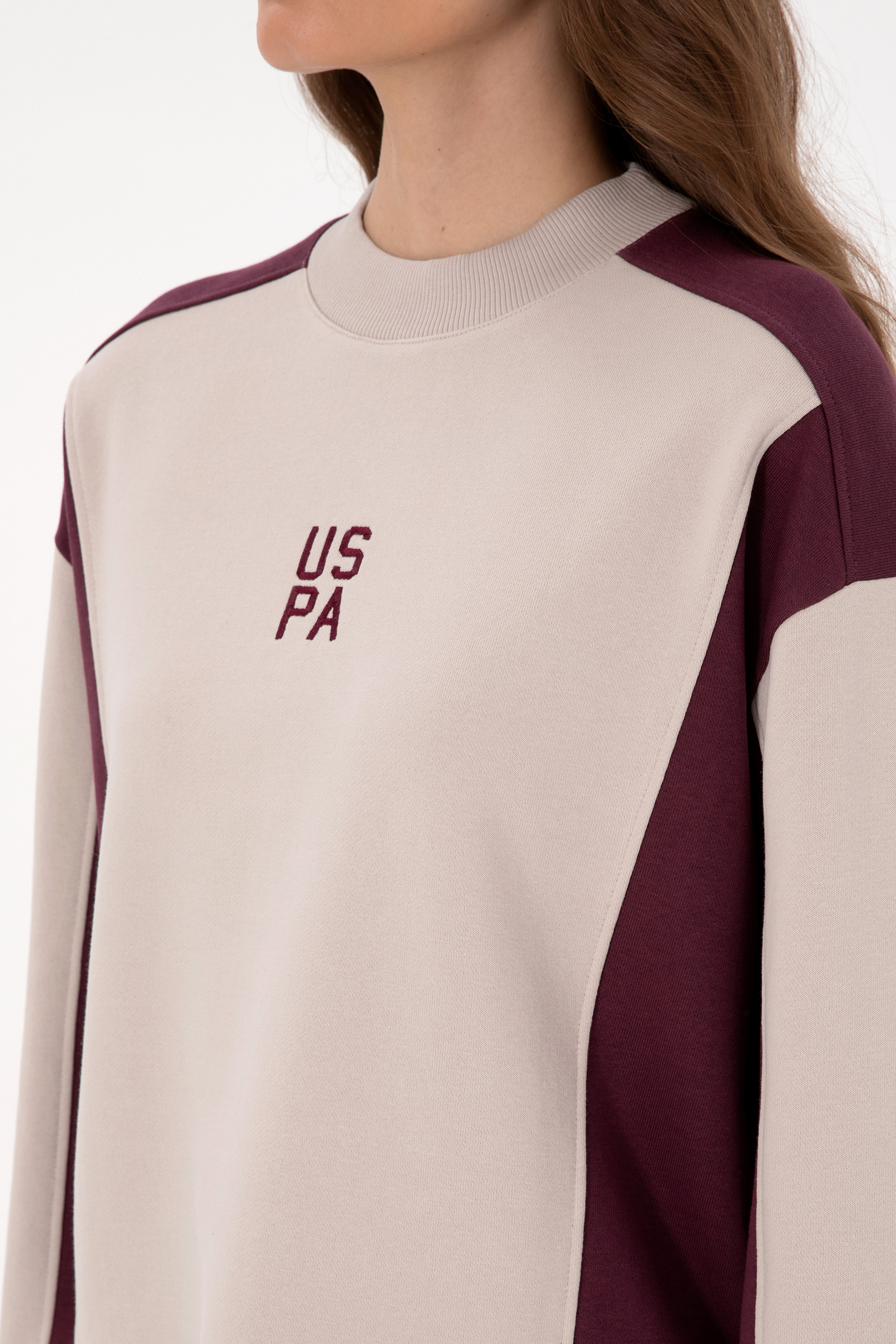 Kadın Bordo Bisiklet Yaka Sweatshirt - Image 7