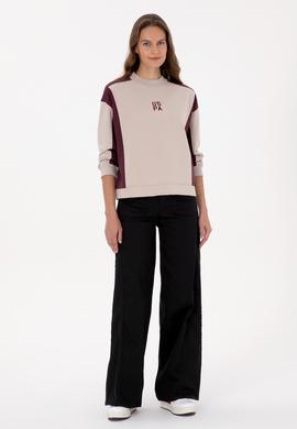 Kadın Bordo Bisiklet Yaka Sweatshirt - 50314951007