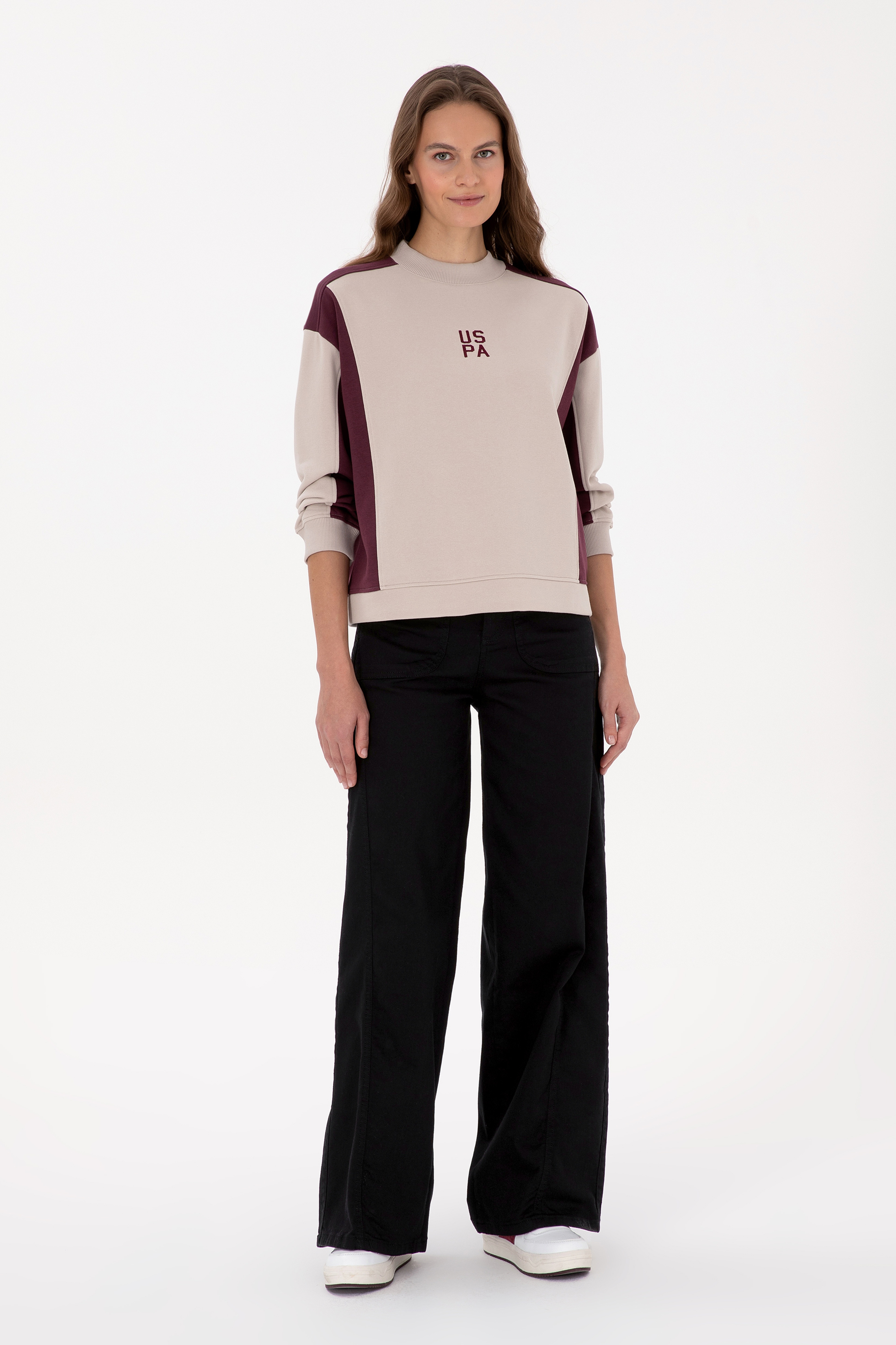Kadın Bordo Bisiklet Yaka Sweatshirt