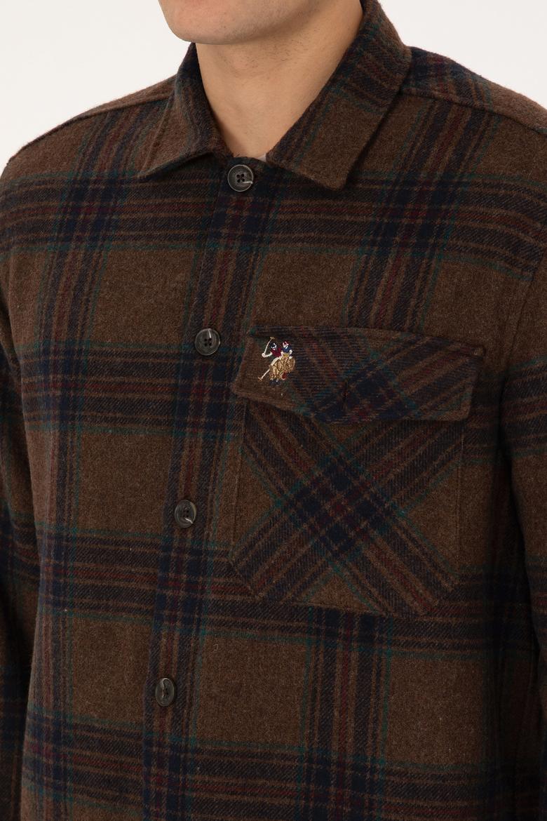 Erkek Kahverengi Uzun Kollu Cepli Ekoseli Gömlek - 50316599024