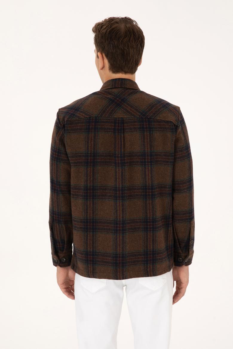 Erkek Kahverengi Uzun Kollu Cepli Ekoseli Gömlek - 50316599024