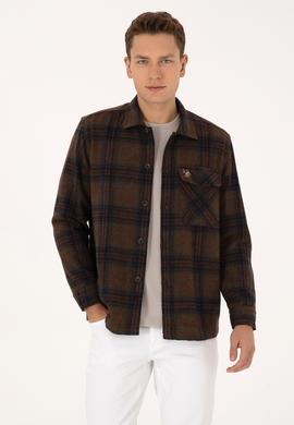 Erkek Kahverengi Uzun Kollu Cepli Ekoseli Gömlek - 50316599024