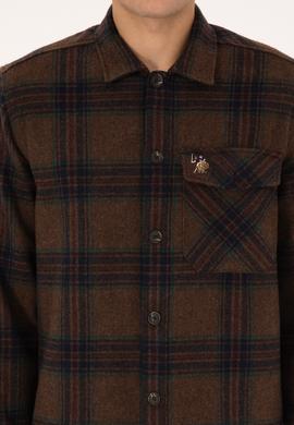 Erkek Kahverengi Uzun Kollu Cepli Ekoseli Gömlek - 50316599024