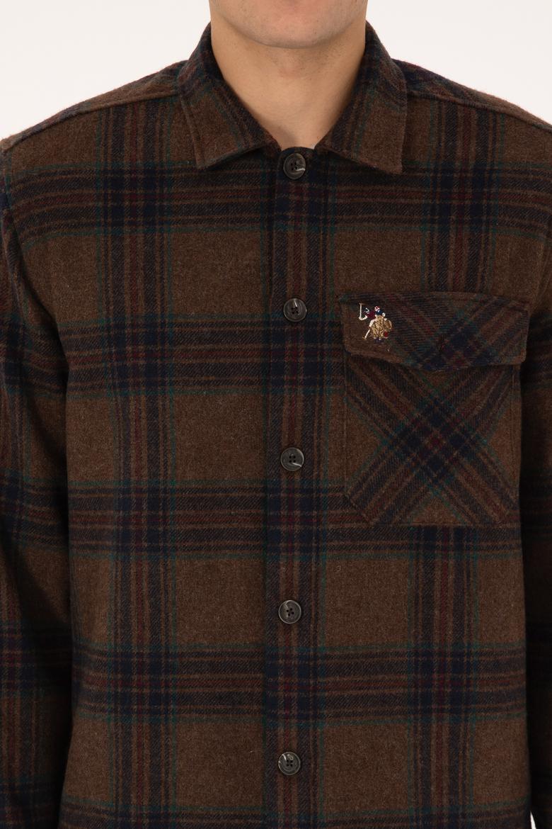 Erkek Kahverengi Uzun Kollu Cepli Ekoseli Gömlek - 50316599024