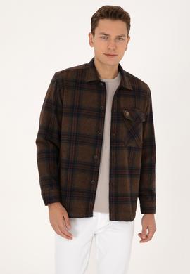 Erkek Kahverengi Uzun Kollu Cepli Ekoseli Gömlek - 50316599024