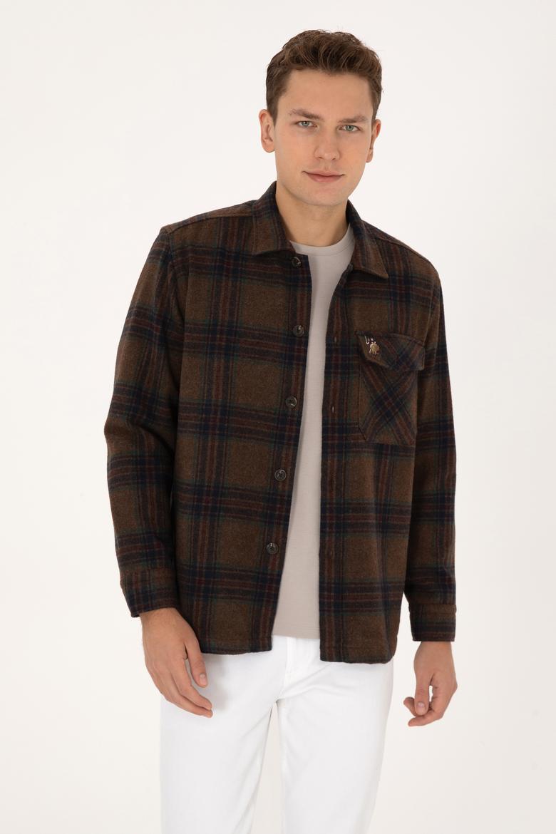 Erkek Kahverengi Uzun Kollu Cepli Ekoseli Gömlek - 50316599024