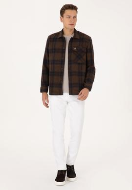 Erkek Kahverengi Uzun Kollu Cepli Ekoseli Gömlek - 50316599024