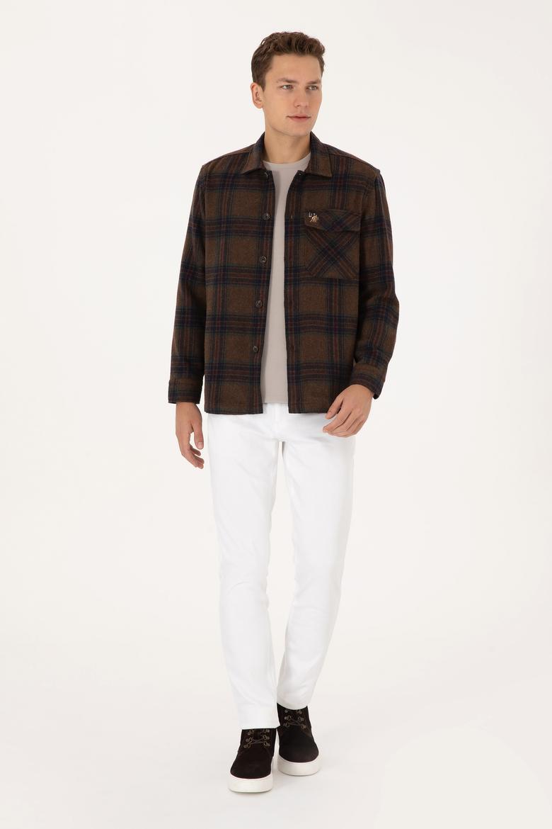 Erkek Kahverengi Uzun Kollu Cepli Ekoseli Gömlek - 50316599024