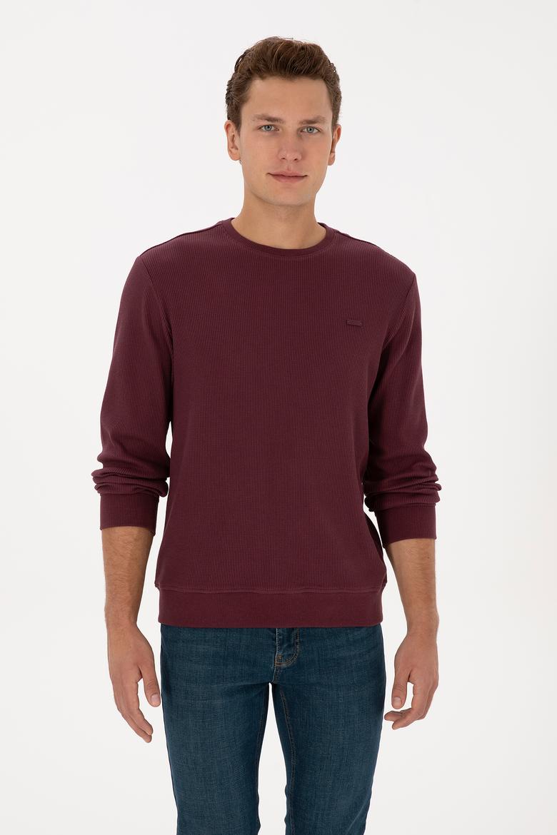 Erkek Regular Fit Bisiklet Yaka Bordo Sweatshirt
