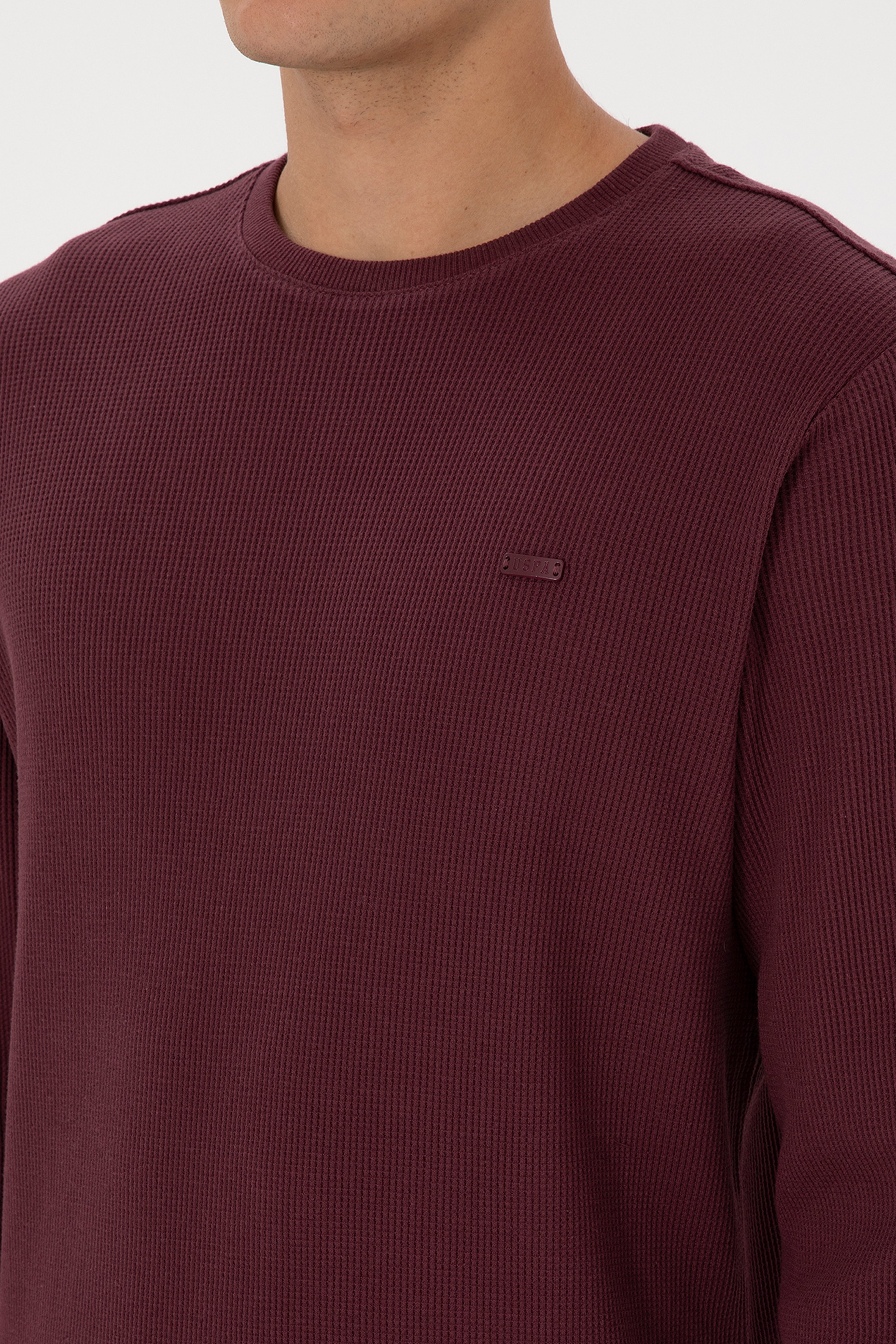 Erkek Regular Fit Bisiklet Yaka Bordo Sweatshirt - Image 7