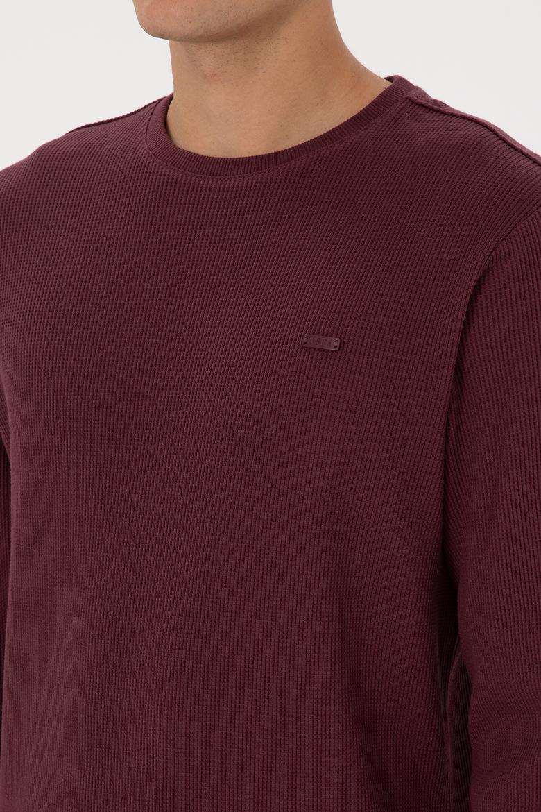 Erkek Regular Fit Bisiklet Yaka Bordo Sweatshirt - 50316390018