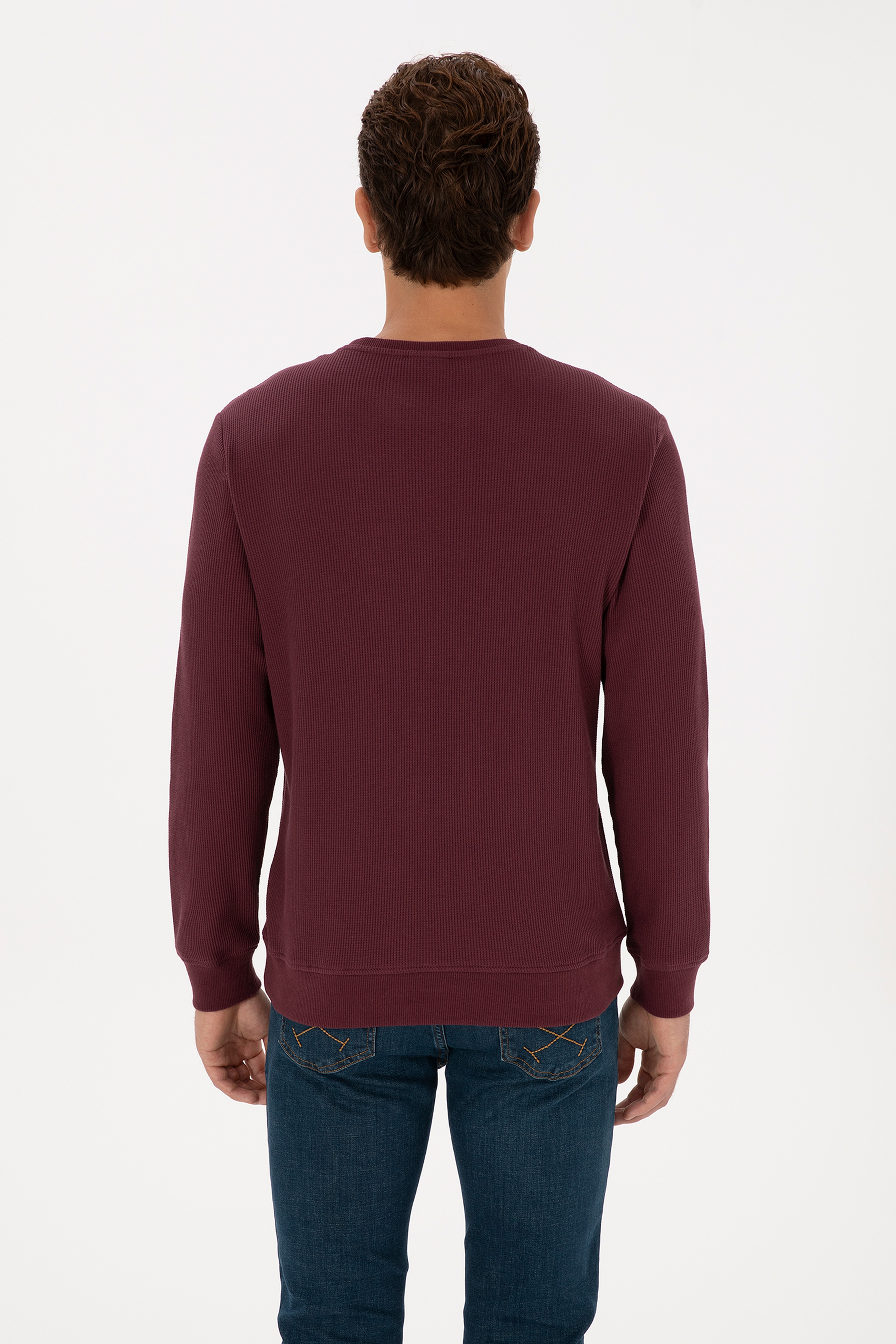 Erkek Regular Fit Bisiklet Yaka Bordo Sweatshirt