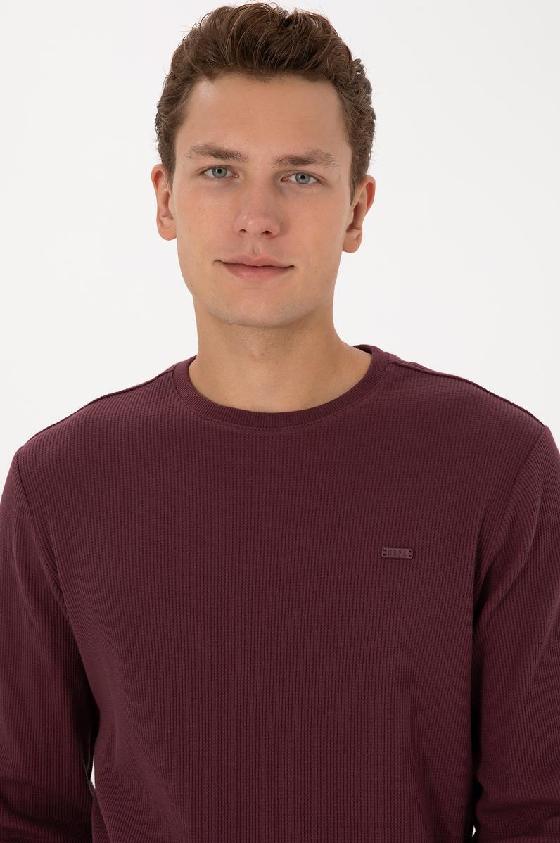 Erkek Regular Fit Bisiklet Yaka Bordo Sweatshirt