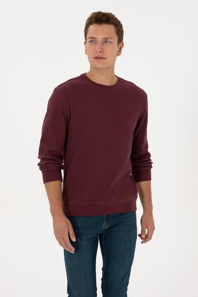 Erkek Regular Fit Bisiklet Yaka Bordo Sweatshirt