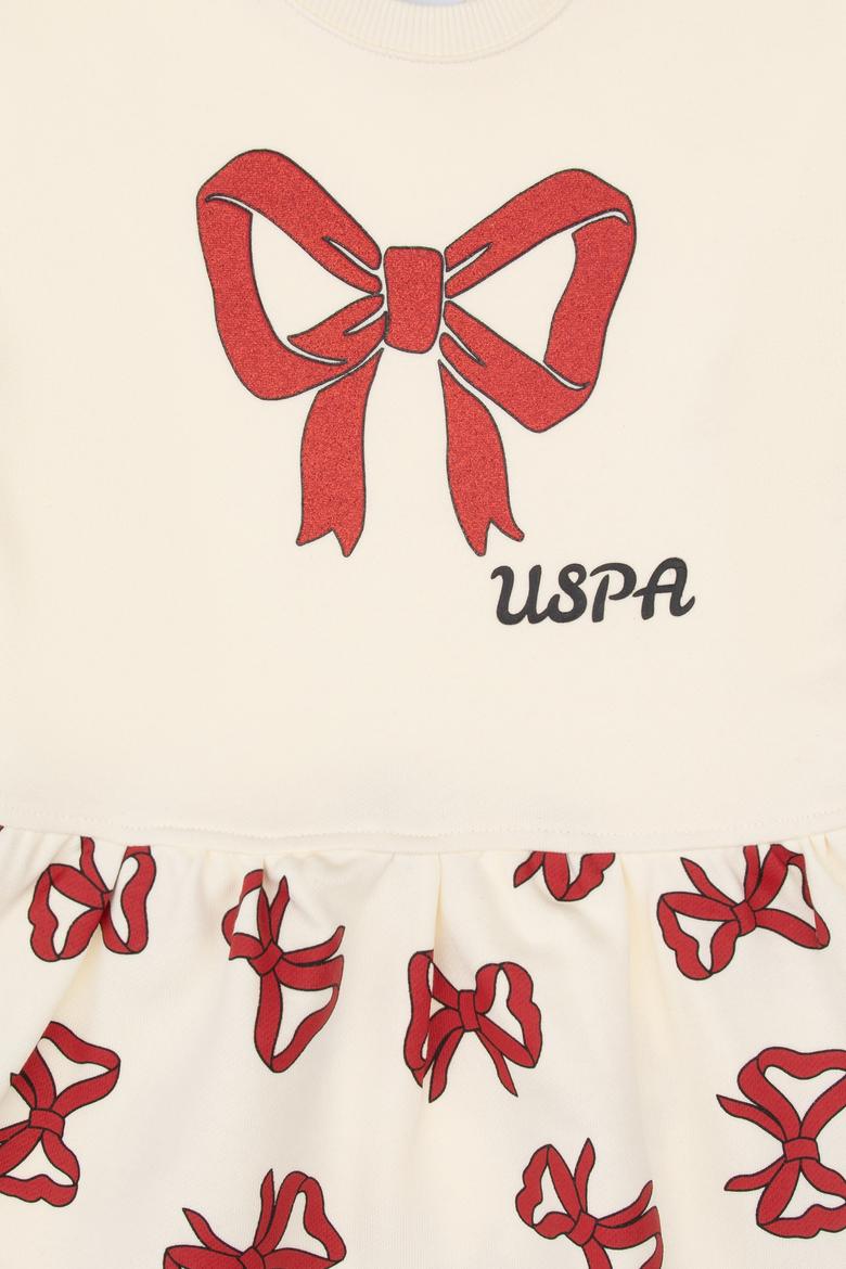 Kız Çocuk Krem Yılbaşı Temalı Örme Elbise - 50318063012