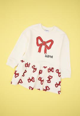 Kız Çocuk Krem Yılbaşı Temalı Örme Elbise - 50318063012