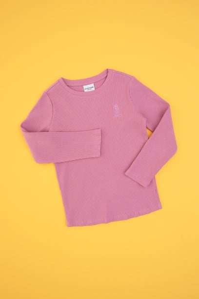 Kız Çocuk Pembe Bisiklet Yaka Sweatshirt