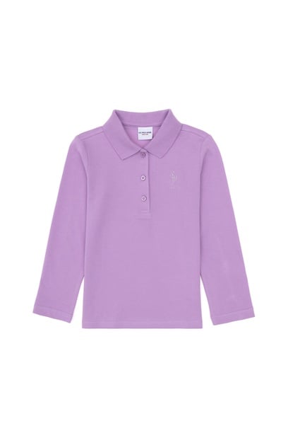 Kız Çocuk Lila Polo Yaka Basic Sweatshirt