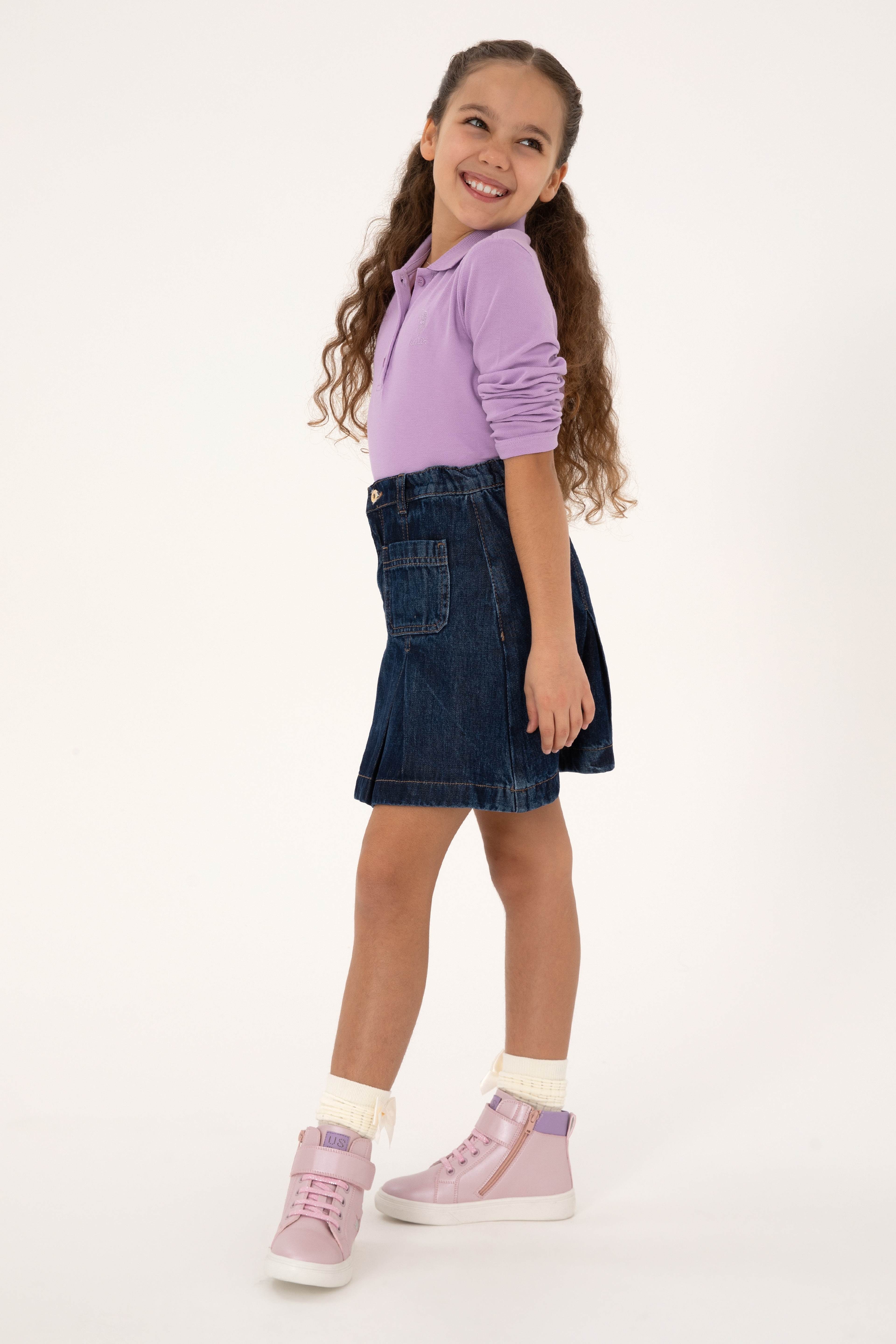 Kız Çocuk Lila Polo Yaka Basic Sweatshirt - Image 2
