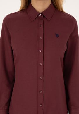 Kadın Bordo Uzun Kollu Basic Gömlek - 50316711122