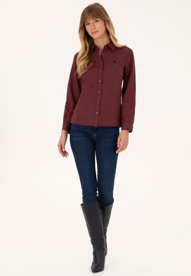 Kadın Bordo Uzun Kollu Basic Gömlek - 50316711122