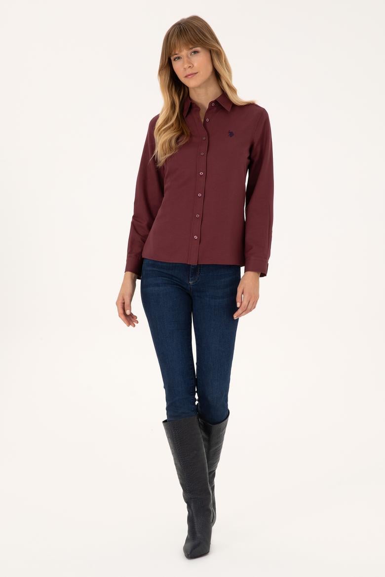 Kadın Bordo Uzun Kollu Basic Gömlek - 50316711122